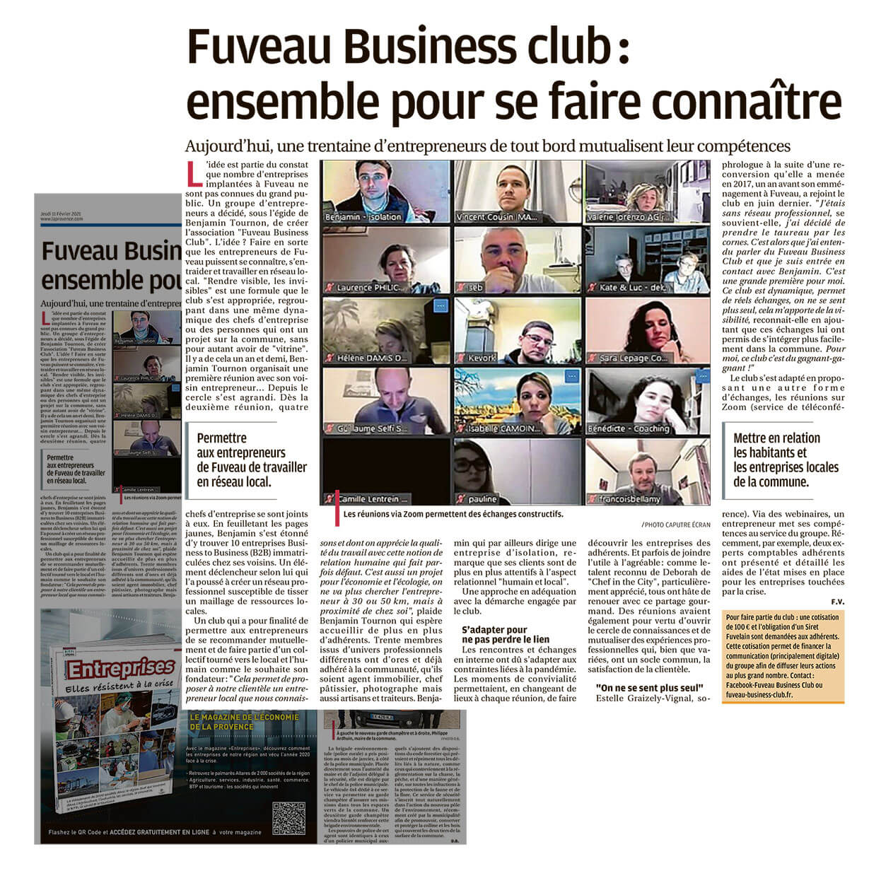 Entreprise d'isolation Fuveau Article du 11 Février, le Fuveau Business Club mis à l'honneur